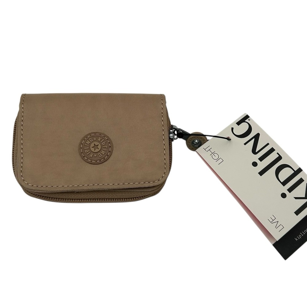Kipling Tops Zip Around Mini Bifold Wallet Snap Card Case Tan/Sand Nylon Compact